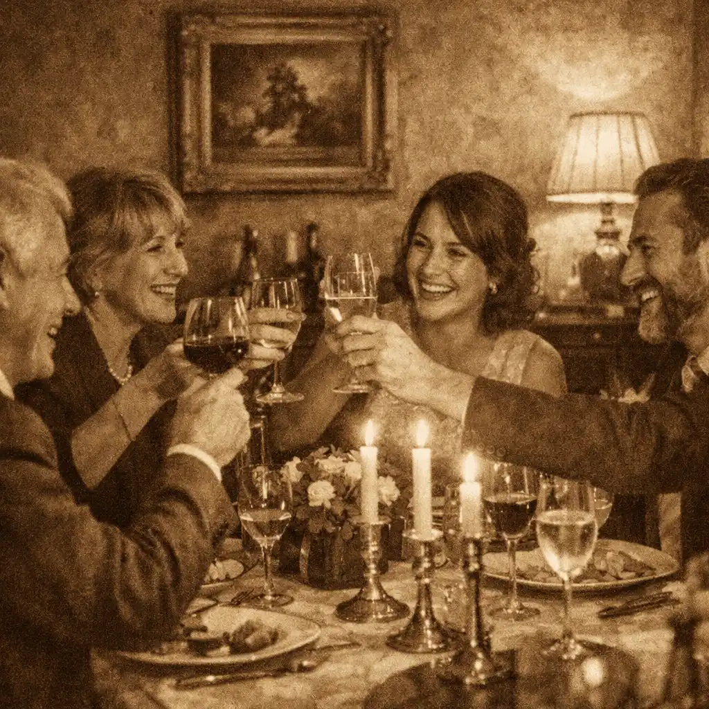 Group celebrating at dining table