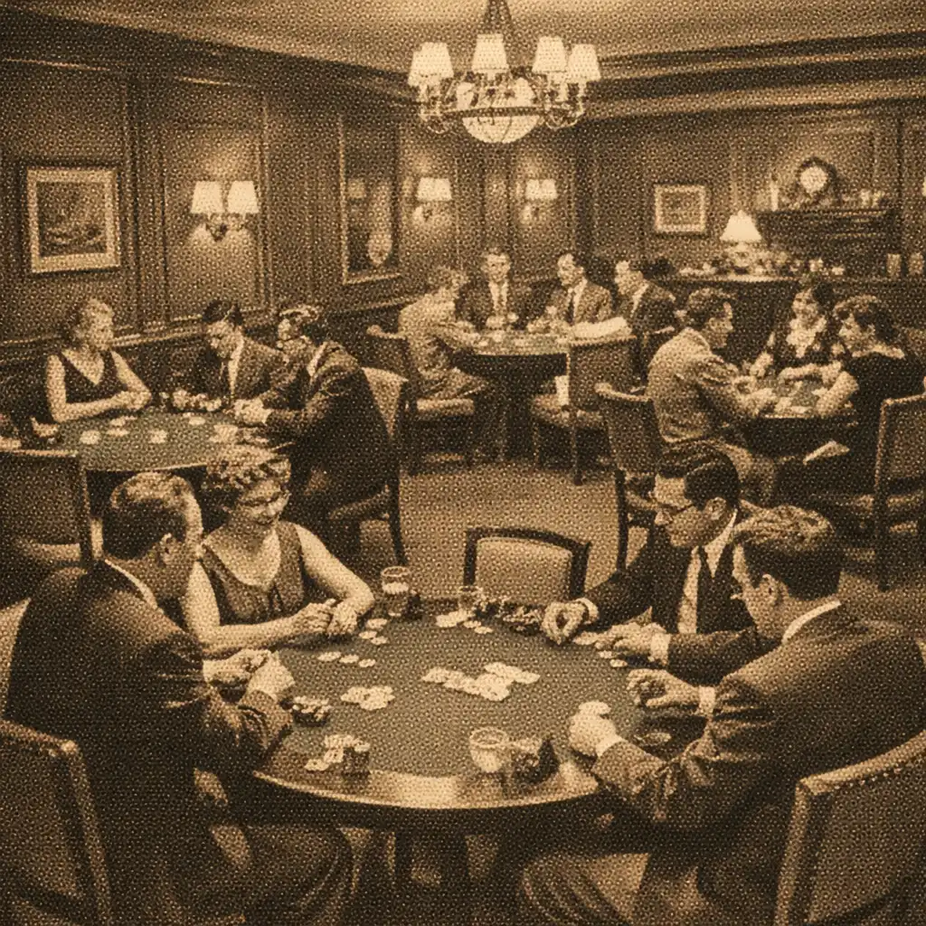 Elegant dining room arranged for poker evening with warm lighting