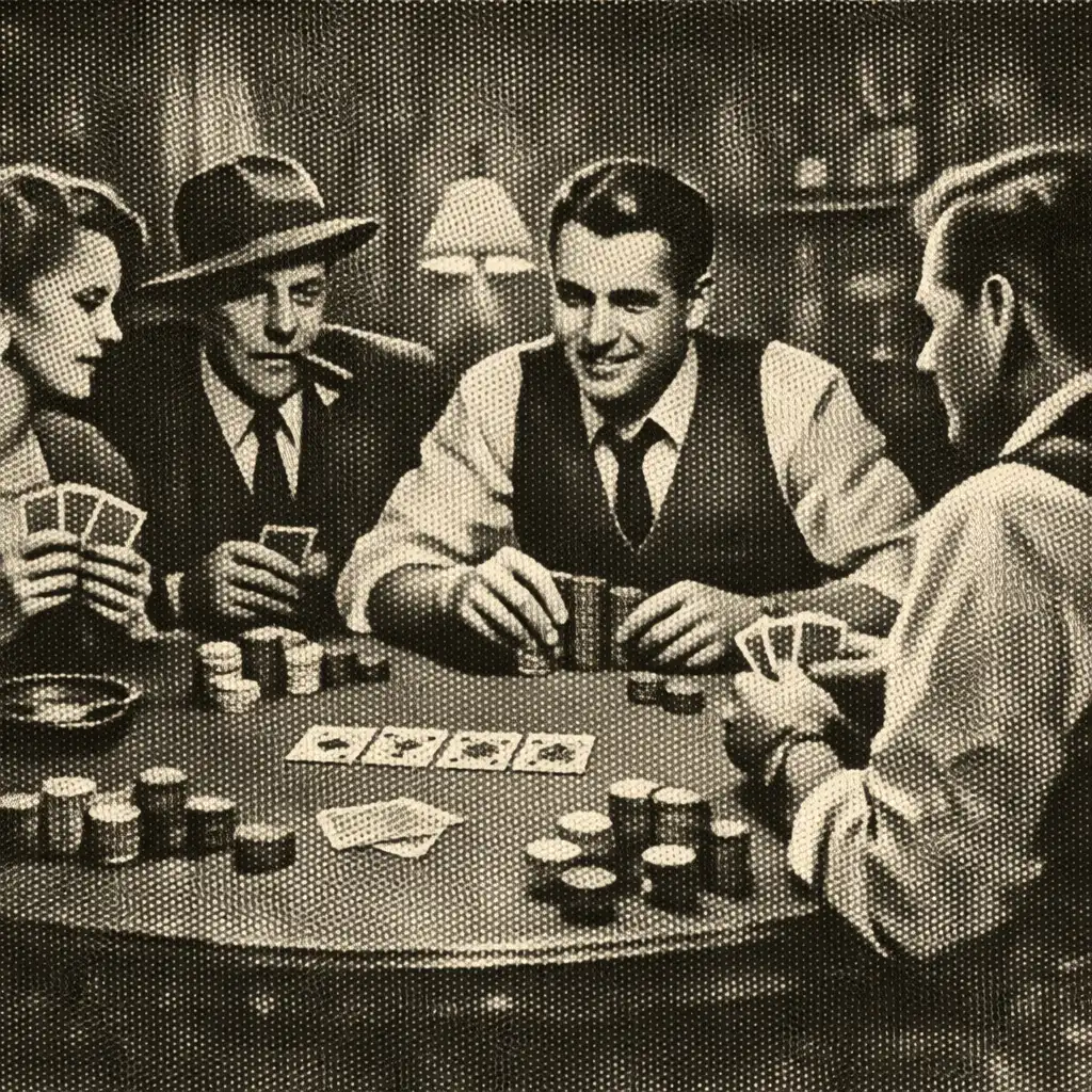 Guests playing poker at a vintage styled table